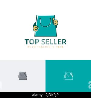 Top Seller Shopping Bag Cute Character Thumb Up Logo Stock Vector
