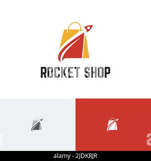 Rocket Shop Launching to Sky Shopping Bag Logo Stock Vector