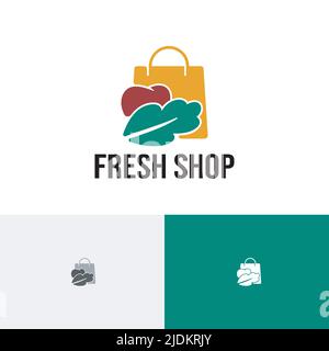 Fresh Shop Fruit Vegetable Food Shopping Logo Stock Vector