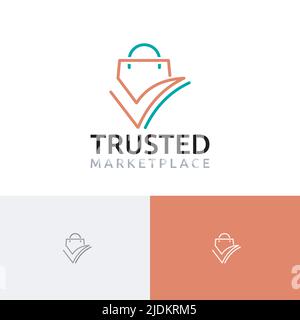 Trusted Marketplace Online Shopping Bag Monoline Logo Stock Vector