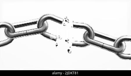 Freedom monochrome design concept with broken steel chain links on white background realistic vector illustration Stock Vector