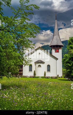 Village church, Lauterbrunnen, Canton of Bern, Switzerland Stock Photo