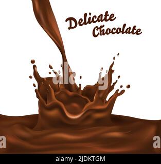 Delicate appetizing hot dark chocolade drink pouring with splash realistic brown image against white background vector illustration Stock Vector