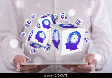 Time management concept above a tablet held by a man in background Stock Photo