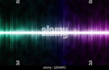 Digital green and purple sound wave on black background. Stock Photo