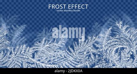 Frost effect transparent background with winter time symbols realistic vector illustration Stock Vector