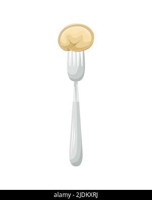 Vector illustration of a Russian dumpling impaled on a fork. Pelmeni. National food. Stock Vector