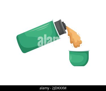 Vector illustration of pouring tea from a thermos into a mug lid. Stock Vector