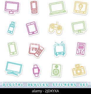 Digital devices stickers set Stock Vector