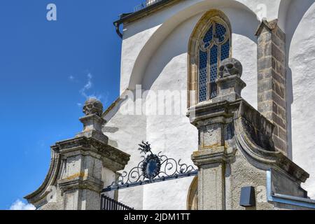 Kefermarkt, Kirche, Wallfahrtskirche, Gotik, gotisch, Joch, Schiff, Langhaus, Turm, Kirchturm, Fenster, Kirchenfenster, Hallenkirche, Architektur, Det Stock Photo