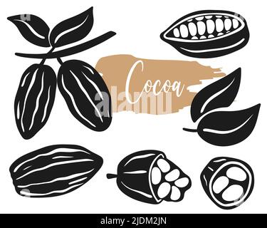 Cocoa beans isolated vector set illustration Stock Vector