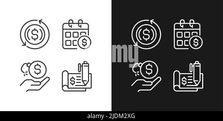 Transactions and payments pixel perfect linear icons set for dark, light mode Stock Vector