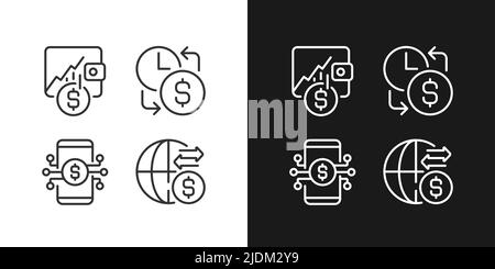 Daily cash flow pixel perfect linear icons set for dark, light mode Stock Vector