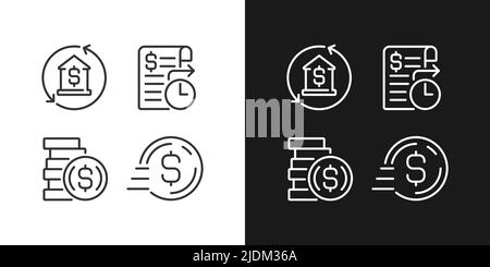 Business banking services pixel perfect linear icons set for dark, light mode Stock Vector