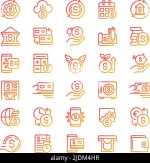 Money pixel perfect gradient linear vector icons set Stock Vector