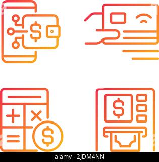 Cash flow activities pixel perfect gradient linear vector icons set Stock Vector