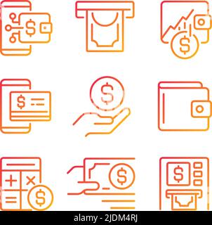 Financial management pixel perfect gradient linear vector icons set Stock Vector