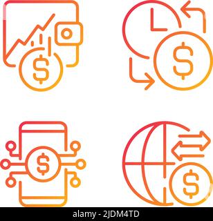 Cash flow linear icons set. Investment, Revenue, Profit, Liquidity ...