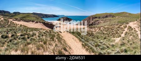 Aerial view of the Murder Hole beach, officially called Boyeghether Bay in County Donegal, Ireland. Stock Photo