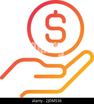 Coin in hand pixel perfect gradient linear vector icon Stock Vector