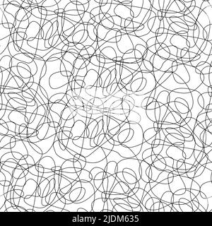 Tangled line seamless pattern. Handwritten doodles. Lines and shapes. Stock Vector
