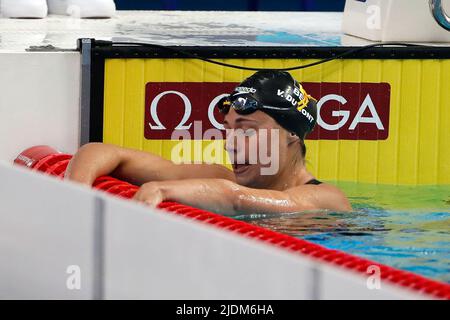 Belgian Valentine Dumont pictured during the women's 100m freestyle at the swimming world championships in Budapest, Hungary, Wednesday 22 June 2022. The 19th FINA World Championships 2022 take place from 18 June to 03 July. BELGA PHOTO NIKOLA KRSTIC Stock Photo