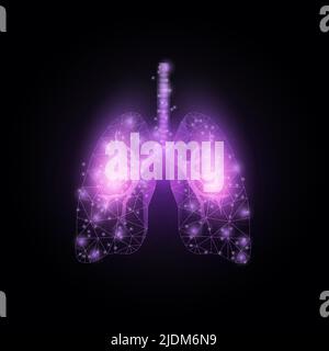 Lungs. Banner template with glowing low poly. Futuristic modern abstract. Isolated on dark background. Vector illustration. Stock Vector