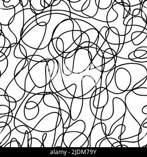 Tangled line seamless pattern. Handwritten doodles. Lines and shapes. Stock Vector