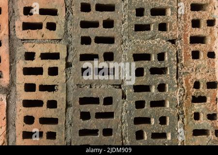 Old Air Brick Hollow Brick Dirty Pattern Wall Texture Background Construction. Stock Photo