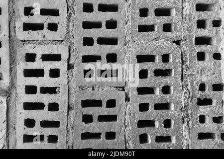 Old Air Brick Hollow Brick Dirty Pattern Wall Texture Background Construction. Stock Photo