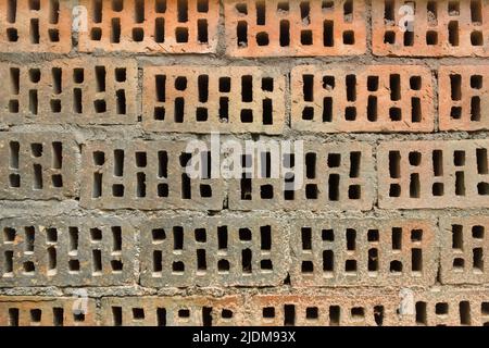 Old Air Brick Hollow Brick Dirty Pattern Wall Texture Background Construction. Stock Photo