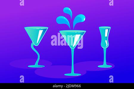 Cocktail party recipes page website template. Colorful sign, bright alcoholic signboard, light banner. Flat Art  illustration Stock Photo