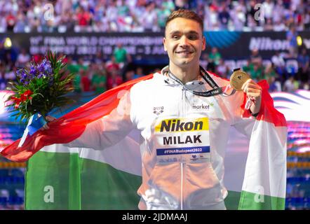 Kristof Milak of Hungary Gold medal, Men 200 M Butterfly during the 19th FINA World Championships Budapest 2022, Swimming event on June 21, 2022 in Budapest, Hungary - Photo Laurent Lairys / DPPI Stock Photo