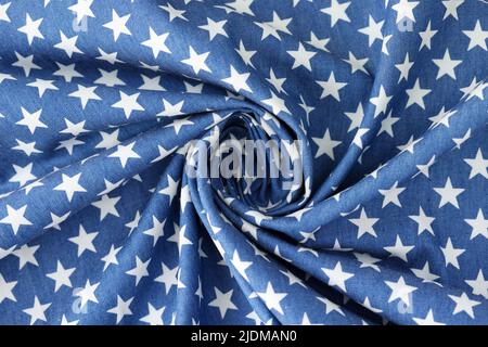 Blue crumpled fabric with white stars texture background Stock Photo