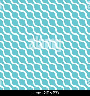 Abstract seamless pattern with white waves in diagonal arrangement on blue background. Simple flat geometric vector illustration Stock Vector