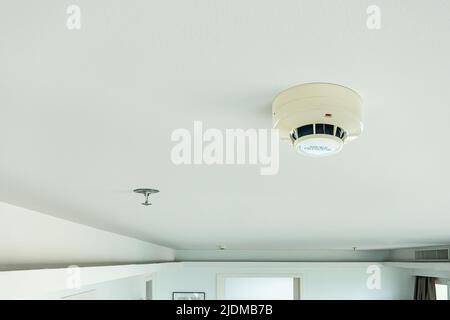 smoke detector and fire sprinkler on ceiling, fire alarming system and security system at home property for safety domestic life