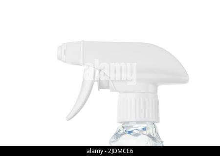 Close view of a plastic spray bottle's head for dispersion isolated on a white background. With clipping path Stock Photo