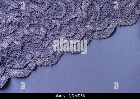 Blue lace fabric with floral print pattern background Stock Photo