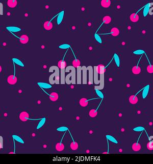 Cherry berry ornament seamless vector pattern. Summer background. Stock Vector