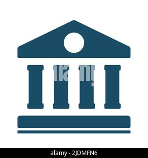 High quality dark blue flat bank, ancient greek temple icon. Pictogram, technology, object. Useful for web site, banner, greeting cards, apps and soci Stock Photo