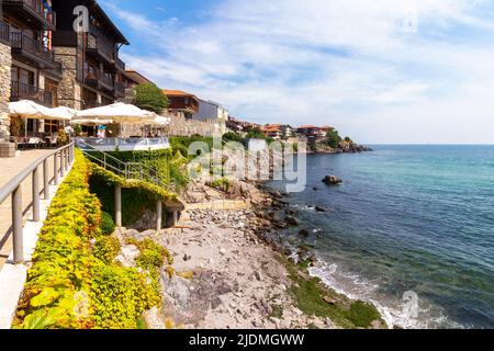 sozopol, bulgaria - AUG 09, 2015: embankment of old town on the seaside. popular travel destination. wonderful summer vacations Stock Photo