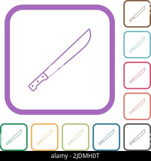 Machete simple icons in color rounded square frames on white background Stock Vector