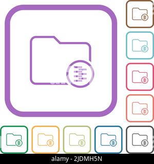 Zipped directory simple icons in color rounded square frames on white background Stock Vector