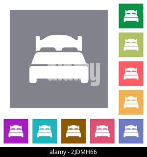 Double bed flat icons on simple color square backgrounds Stock Vector