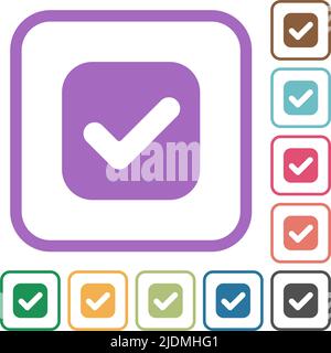Checkbox solid simple icons in color rounded square frames on white background Stock Vector