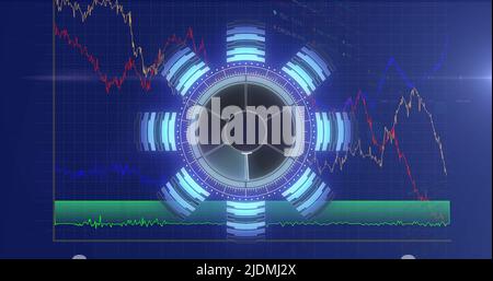 Image of radar moving over scientific graph and data Stock Photo