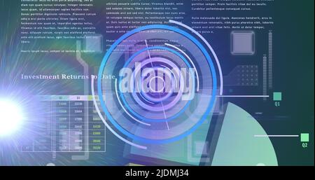 Image of radar moving over scientific graph and data Stock Photo