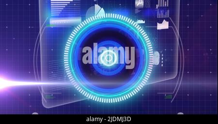 Image of processing circle moving over scientific graph and data Stock Photo