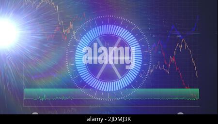 Image of compass moving over scientific graph and data Stock Photo