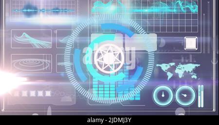 Image of processing circle moving over scientific graph and data Stock Photo